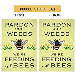 chengxun Pardon Our Weeds We Are Feeding The Bees Garden Flag Dandelion Save the Bees Double Sided 12.5*18 Inch Flag Yard Garden Home Fabric Sign Bumble Bee Decor Fall Outdoor Decor