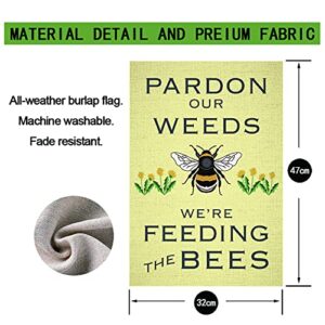 chengxun Pardon Our Weeds We Are Feeding The Bees Garden Flag Dandelion Save the Bees Double Sided 12.5*18 Inch Flag Yard Garden Home Fabric Sign Bumble Bee Decor Fall Outdoor Decor