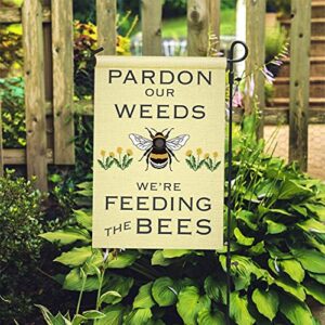 chengxun Pardon Our Weeds We Are Feeding The Bees Garden Flag Dandelion Save the Bees Double Sided 12.5*18 Inch Flag Yard Garden Home Fabric Sign Bumble Bee Decor Fall Outdoor Decor