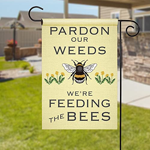 chengxun Pardon Our Weeds We Are Feeding The Bees Garden Flag Dandelion Save the Bees Double Sided 12.5*18 Inch Flag Yard Garden Home Fabric Sign Bumble Bee Decor Fall Outdoor Decor