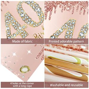 Happy 40th Birthday Banner Backdrop Decorations for Women, Rose Gold 40 Birthday Party Sign Supplies, Pink 40 Year Old Birthday Poster Background Photo Booth Props Decor