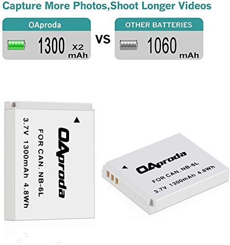 OAproda 2 Pack NB-6L/ NB-6LH Battery and Ultra Slim Micro USB Charger for Canon PowerShot SX530 HS, SX710 HS, SX700 HS, SX610 HS, SX600 HS, SX540 HS, SX510 HS, SX500 is, SX280 HS, SX270 HS, D30, S90