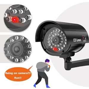 WALI Bullet Dummy Fake Surveillance Security CCTV Dome Camera Indoor Outdoor 1 Flashing LED Light and Security Alert Sticker Decals (Wl-B1-4), Black, 4 Pack