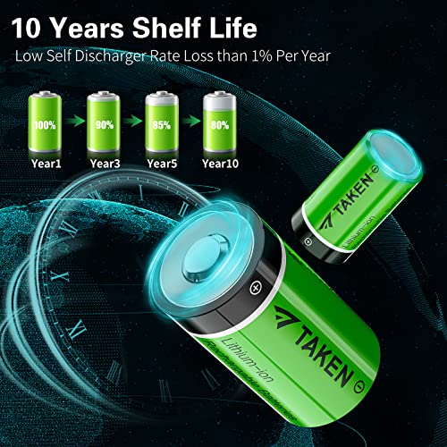 Taken CR123A Lithium Battery 12 Pack 3.7V 123 Batteries 800mAh High Power Rechargeable Batteries, 10 Years Shelf Life for Arlo Cameras Security Flashlight Toys Alarm System