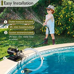Limodot Water Transfer Pump, 115V self-priming Electric water Pump, Utility Pump With 6' Suction Hose Kit, 1/8'' Low Scution Water Removal For Rain Barrel, Pool, Hot Tub, Fish Tank, Garden, And More