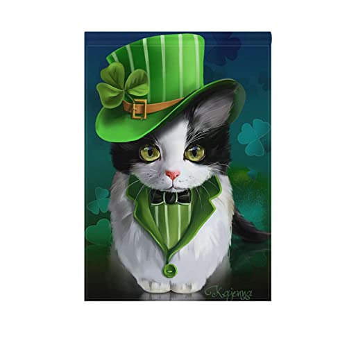 Saint Patricks Day Shamrock Cat Welcome Garden Flag 12x18 Inch Yard Flags Large Vertical Double Sided House Flag Seasonal Outside Decor for Yard Farmhouse