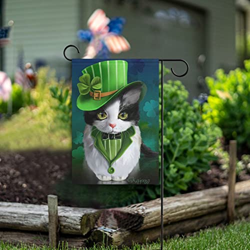 Saint Patricks Day Shamrock Cat Welcome Garden Flag 12x18 Inch Yard Flags Large Vertical Double Sided House Flag Seasonal Outside Decor for Yard Farmhouse