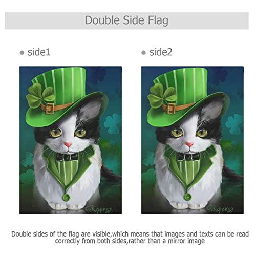 Saint Patricks Day Shamrock Cat Welcome Garden Flag 12x18 Inch Yard Flags Large Vertical Double Sided House Flag Seasonal Outside Decor for Yard Farmhouse