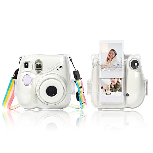 MUZIRI KINOKOO Instax Mini 7+ case, Camera Case for Fuji Instax Mini 7 Plus/Mini 7 + Instant Camera Clear Case with Shoulder Strap and Photo Pocket