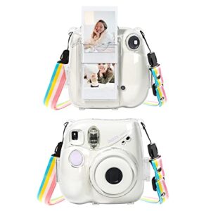 MUZIRI KINOKOO Instax Mini 7+ case, Camera Case for Fuji Instax Mini 7 Plus/Mini 7 + Instant Camera Clear Case with Shoulder Strap and Photo Pocket