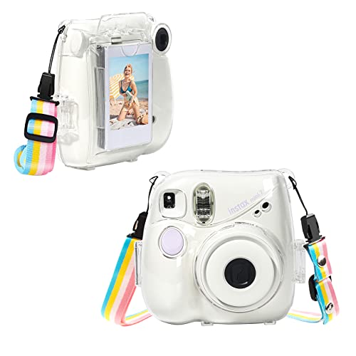 MUZIRI KINOKOO Instax Mini 7+ case, Camera Case for Fuji Instax Mini 7 Plus/Mini 7 + Instant Camera Clear Case with Shoulder Strap and Photo Pocket