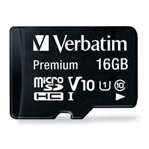 verbatim 16gb premium microsdhc memory card with adapter, uhs-i v10 u1 class 10, black (44082)