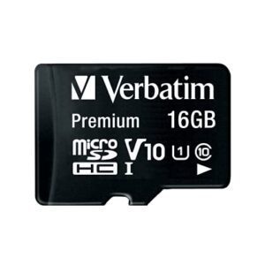 Verbatim 16GB Premium microSDHC Memory Card with Adapter, UHS-I V10 U1 Class 10, Black (44082)