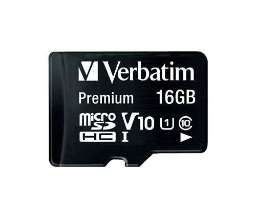 Verbatim 16GB Premium microSDHC Memory Card with Adapter, UHS-I V10 U1 Class 10, Black (44082)