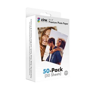zink 2″x3″ premium instant photo paper (50 pack) compatible with polaroid snap, snap touch, zip and mint cameras and printers, 50 count (pack of 1)