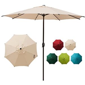 abba patio 9ft patio umbrella outdoor market table umbrella with push button tilt and crank for garden, lawn, deck, backyard & pool, 8 sturdy ribs, beige