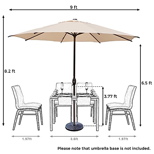 Abba Patio 9ft Patio Umbrella Outdoor Market Table Umbrella with Push Button Tilt and Crank for Garden, Lawn, Deck, Backyard & Pool, 8 Sturdy Ribs, Beige