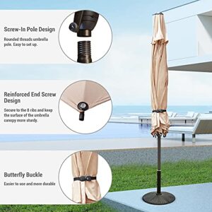 Abba Patio 9ft Patio Umbrella Outdoor Market Table Umbrella with Push Button Tilt and Crank for Garden, Lawn, Deck, Backyard & Pool, 8 Sturdy Ribs, Beige