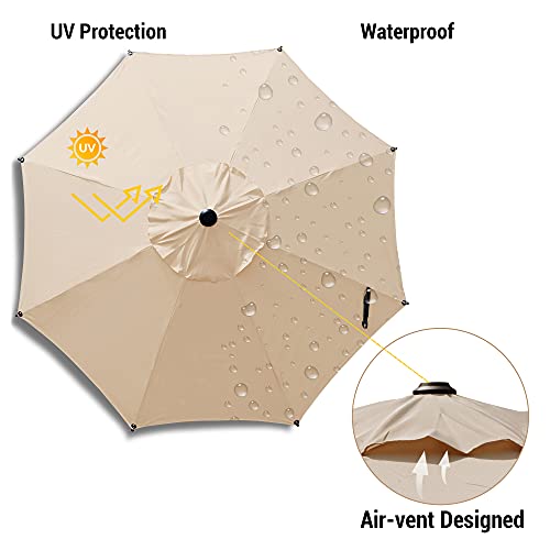 Abba Patio 9ft Patio Umbrella Outdoor Market Table Umbrella with Push Button Tilt and Crank for Garden, Lawn, Deck, Backyard & Pool, 8 Sturdy Ribs, Beige