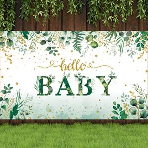 greenery baby backdrop for boy gold green eucalyptus greenery leaves banner background 6 x 3 ft baby shower decoration party photography with rope