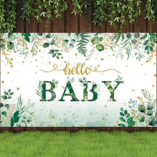 Greenery Baby Backdrop for Boy Gold Green Eucalyptus Greenery Leaves Banner Background 6 x 3 ft Baby Shower Decoration Party Photography with Rope