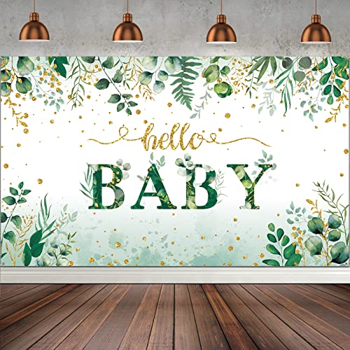 Greenery Baby Backdrop for Boy Gold Green Eucalyptus Greenery Leaves Banner Background 6 x 3 ft Baby Shower Decoration Party Photography with Rope