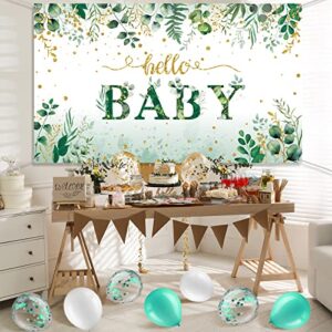 Greenery Baby Backdrop for Boy Gold Green Eucalyptus Greenery Leaves Banner Background 6 x 3 ft Baby Shower Decoration Party Photography with Rope