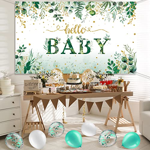 Greenery Baby Backdrop for Boy Gold Green Eucalyptus Greenery Leaves Banner Background 6 x 3 ft Baby Shower Decoration Party Photography with Rope