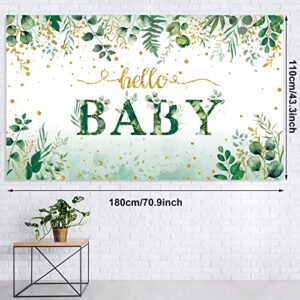 Greenery Baby Backdrop for Boy Gold Green Eucalyptus Greenery Leaves Banner Background 6 x 3 ft Baby Shower Decoration Party Photography with Rope