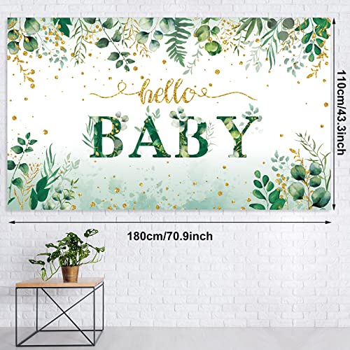 Greenery Baby Backdrop for Boy Gold Green Eucalyptus Greenery Leaves Banner Background 6 x 3 ft Baby Shower Decoration Party Photography with Rope