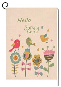 blkwht hello spring garden flag vertical double sided 12.5 x 18 inch easter bird floal yard decor