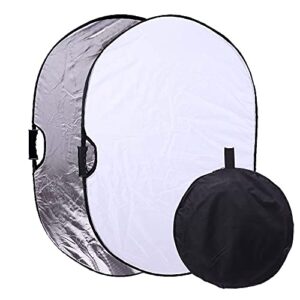 portable photography silver and white reflector collapsible 2-in-1 oval reflector 23″x35″ / 60x90cm multi-disc light reflector with handle for photo studio lighting & outdoor lighting