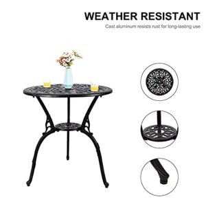 Polar Aurora 3 Piece Aluminum Patio Bistro Set Cast Aluminum Bistro Table Set Outdoor Round Dining Table with Umbrella Hole for Porch, Lawn, Garden, Backyard, Pool, Classic Black