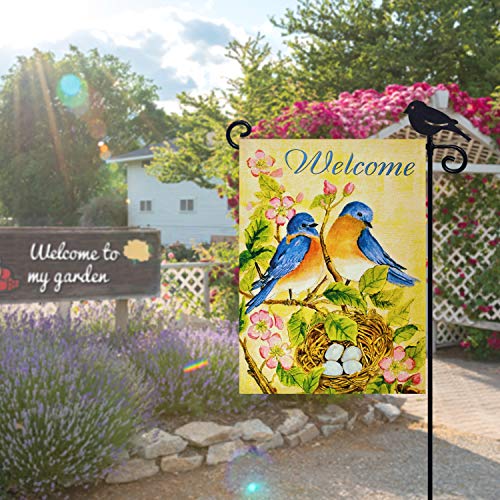 LAYOER home garden flag 12.5 x 18 inches blue welcome hummingbird bird nest spring summer double sided outdoor yard farmhouse decoration