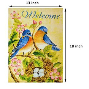 LAYOER home garden flag 12.5 x 18 inches blue welcome hummingbird bird nest spring summer double sided outdoor yard farmhouse decoration