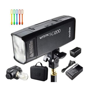 godox ad200 200ws 2.4g ttl speedlite flash strobe 1/8000 hss monolight with 2900mah lithium battery and bare bulb flash head to provide 500 full power flashes recycle in 0.01-2.1 second