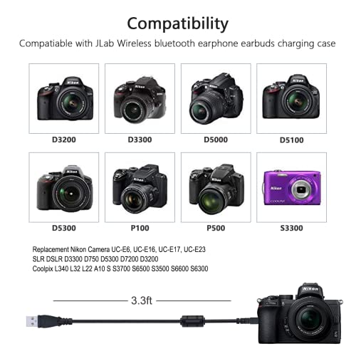 Replacement Nikon Camera UC-E6, UC-E16, UC-E17, UC-E23 USB Cable Transfer Charging Cable Cord for Nikon SLR DSLR D3300 D750 D5300 D7200 D3200 & Coolpix L340 L32 L22 A10 S S3700 S6500 S3500 S6600 S6300