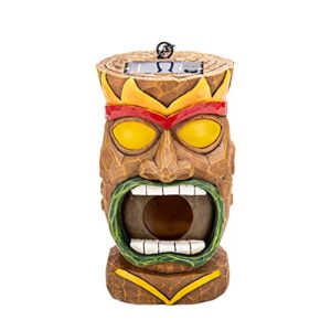 ovewios tiki bird houses for outside, tiki head solar powered led light waterproof resin statue decorations hanging bird house for outdoor garden yard patio tree ornament, green