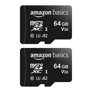 Amazon Basics microSDXC Memory Card with Full Size Adapter, A2, U3, Read Speed up to 100 MB/s, 64 GB - Pack of 2