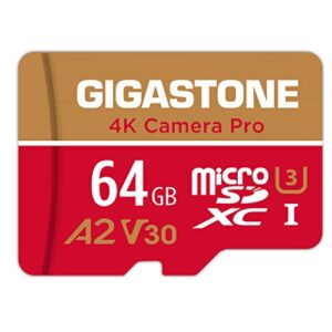 [5-yrs free data recovery] gigastone 64gb micro sd card, 4k camera pro, uhd video for gopro, action camera, wyze, dji, drone, nintendo-switch, r/w up to 95/35mb/s microsdxc memory card uhs-i u3 a2 v30