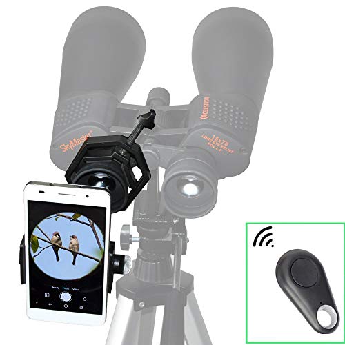 AccessoryBasics Binocular Spotting Scope Telescope Microscope Periscope Adapter Mount for Smartphone iPhone 13 14 Pro Max Galaxy S23 S22 S21 Note Pixel OnePlus Video Image Recording [Includes Remote]