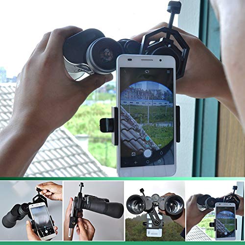 AccessoryBasics Binocular Spotting Scope Telescope Microscope Periscope Adapter Mount for Smartphone iPhone 13 14 Pro Max Galaxy S23 S22 S21 Note Pixel OnePlus Video Image Recording [Includes Remote]