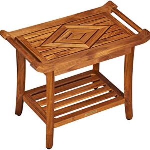 Luxury Teak Shower Bench Stool Seat Chair with Leveling Feet, Waterproof, Teak Oil Finish, Large, 25x19x14, for Bathroom, Spa, Sauna, Pool Deck, Patio, Garden, RV, from Our Diamond Collection