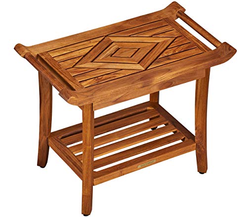 Luxury Teak Shower Bench Stool Seat Chair with Leveling Feet, Waterproof, Teak Oil Finish, Large, 25x19x14, for Bathroom, Spa, Sauna, Pool Deck, Patio, Garden, RV, from Our Diamond Collection