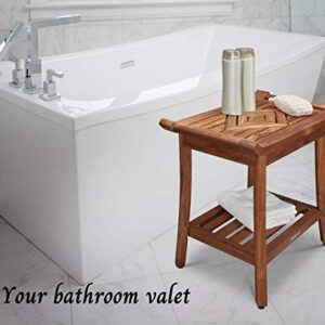 Luxury Teak Shower Bench Stool Seat Chair with Leveling Feet, Waterproof, Teak Oil Finish, Large, 25x19x14, for Bathroom, Spa, Sauna, Pool Deck, Patio, Garden, RV, from Our Diamond Collection