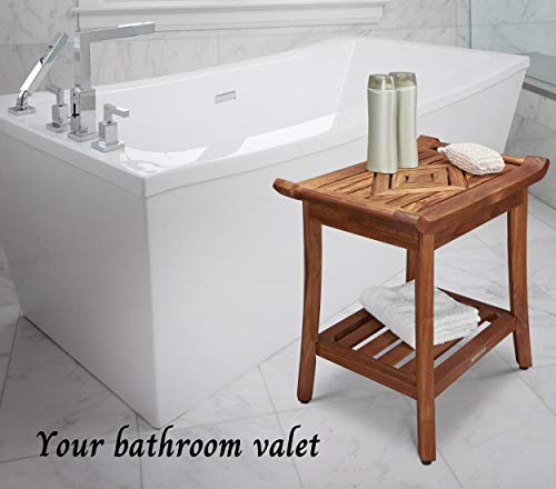 Luxury Teak Shower Bench Stool Seat Chair with Leveling Feet, Waterproof, Teak Oil Finish, Large, 25x19x14, for Bathroom, Spa, Sauna, Pool Deck, Patio, Garden, RV, from Our Diamond Collection