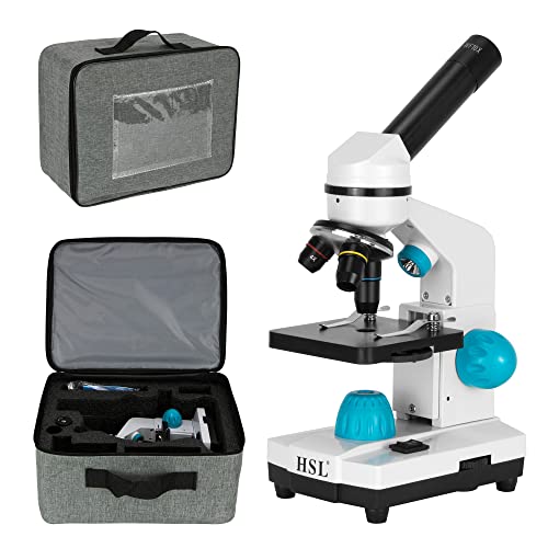 HSL Compound Monocular Microscope for Adults Students,40X-2000X Magnification,Microscopes for Beginners,Dual LED Illumination,Phone Adapter,B