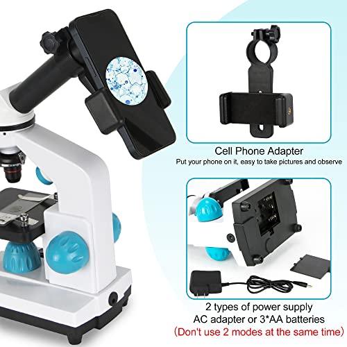 HSL Compound Monocular Microscope for Adults Students,40X-2000X Magnification,Microscopes for Beginners,Dual LED Illumination,Phone Adapter,B