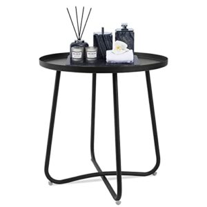 babion outdoor side tables, small round metal side table, weatherproof metal end table for patio, yard balcony, garden, porch, bedside (black)