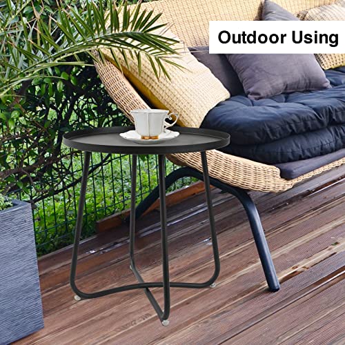 Babion Outdoor Side Tables, Small Round Metal Side Table, Weatherproof Metal End Table for Patio, Yard Balcony, Garden, Porch, Bedside (Black)